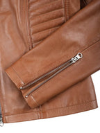 Rachel Womens Tan Cafe Racer Leather Jacket