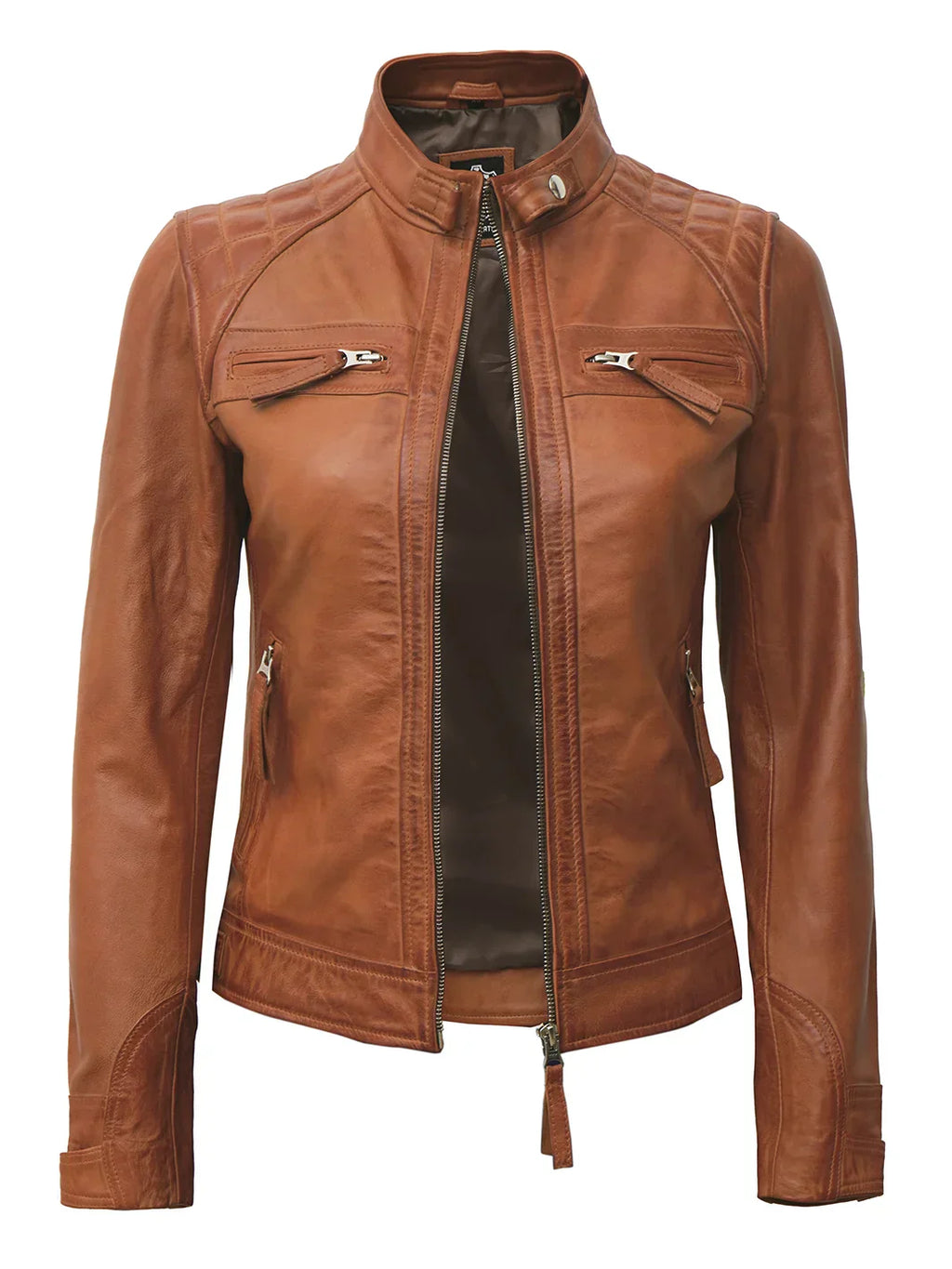 Women's Cafe Racer Style Tan Brown Leather Jacket