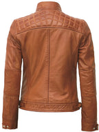 Women's Cafe Racer Style Tan Brown Leather Jacket