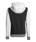 Women's Black and White Varsity Letterman Jacket with Hood