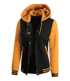 Women's Black and Yellow Varsity Letterman Jacket with Hood
