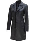 Women Petite Black Real Leather Car Coat