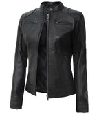 Dodge Petite Women's Black Lambskin Leather Biker Style Jacket