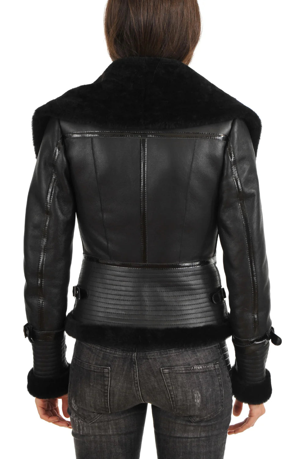 Amelia Black B3 RAF Shearling Aviator Leather Bomber Jacket