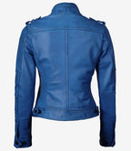 Tavares Womens Vivid Blue Biker Style Leather Jacket