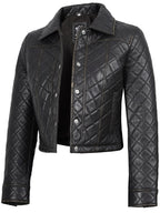 Mable Women's Dark Brown Cropped Shirt Collar Leather Jacket