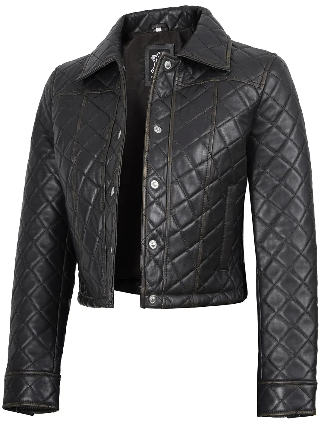 Mable Women's Dark Brown Cropped Shirt Collar Leather Jacket