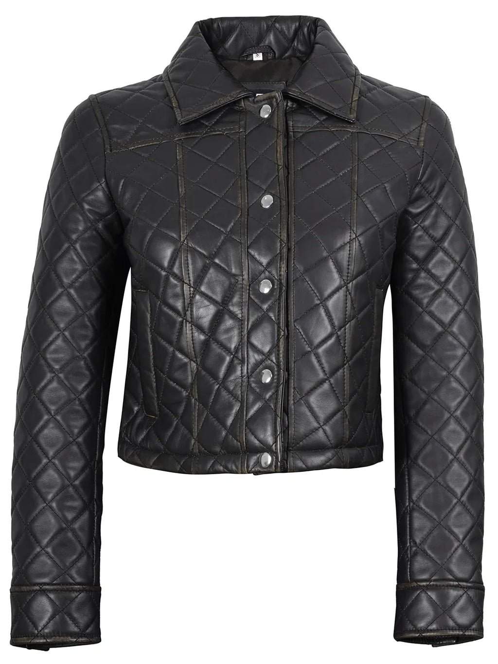 Mable Women's Dark Brown Cropped Shirt Collar Leather Jacket