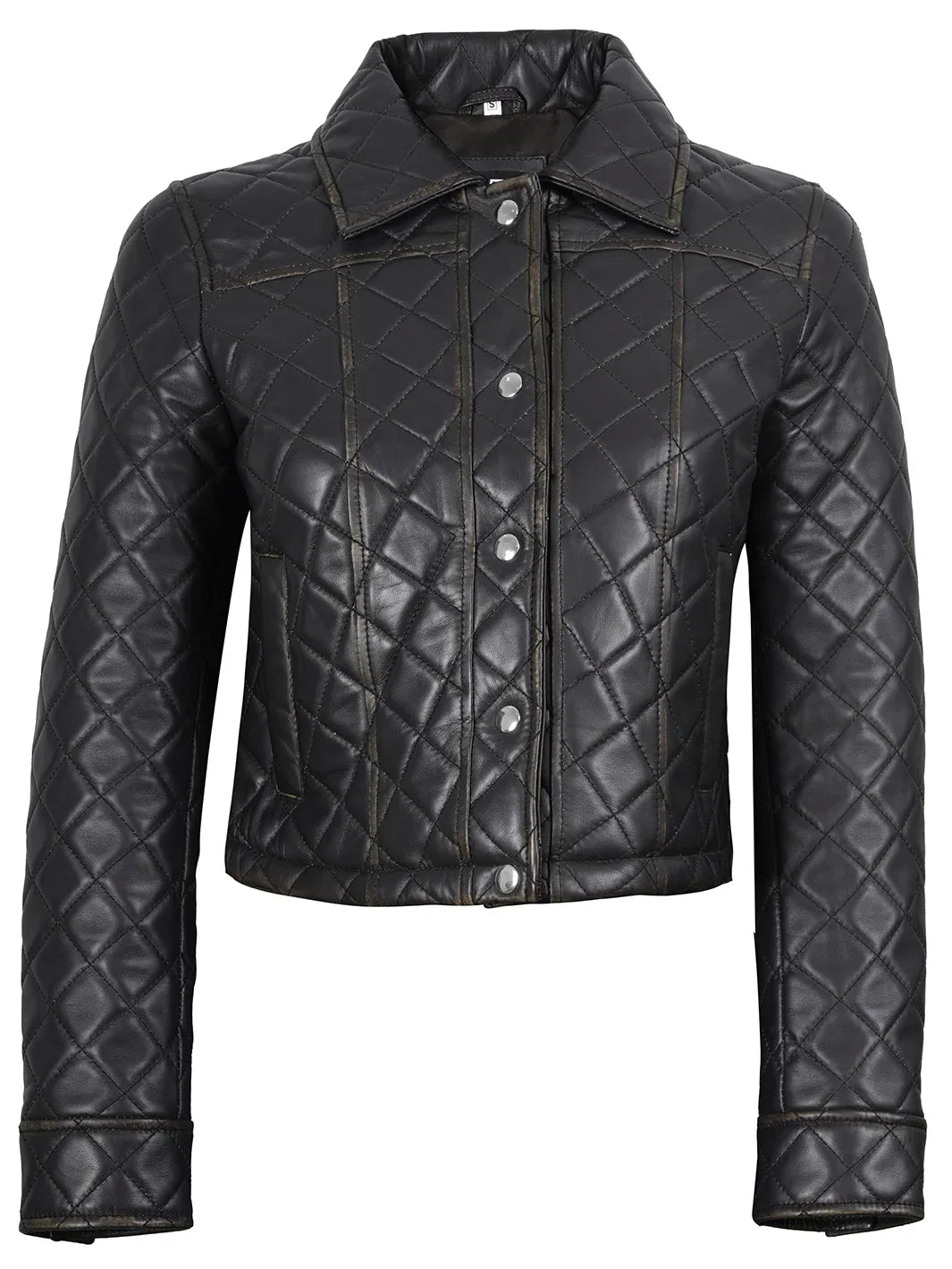 Mable Women's Dark Brown Cropped Shirt Collar Leather Jacket