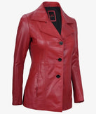 Eve Red Real Leather Blazer With Three Buttons