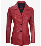 Eve Red Real Leather Blazer With Three Buttons