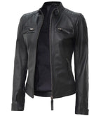 Johnson Tall Women Black Cafe Racer Leather Jacket