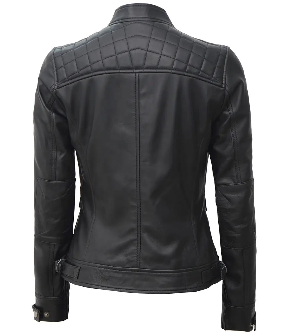 Johnson Tall Women Black Cafe Racer Leather Jacket