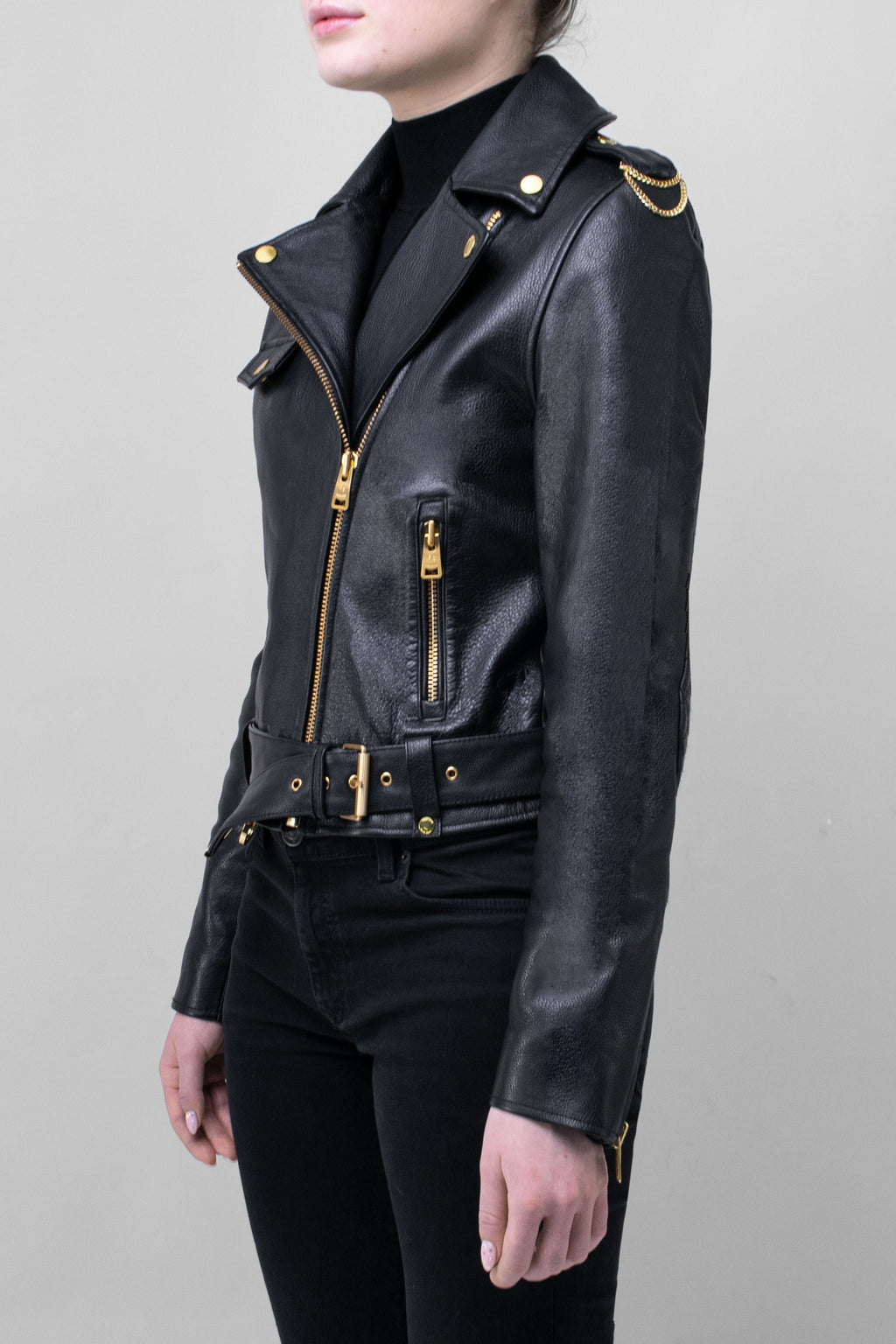 WOMENS BIKER LEATHER JACKET TALL