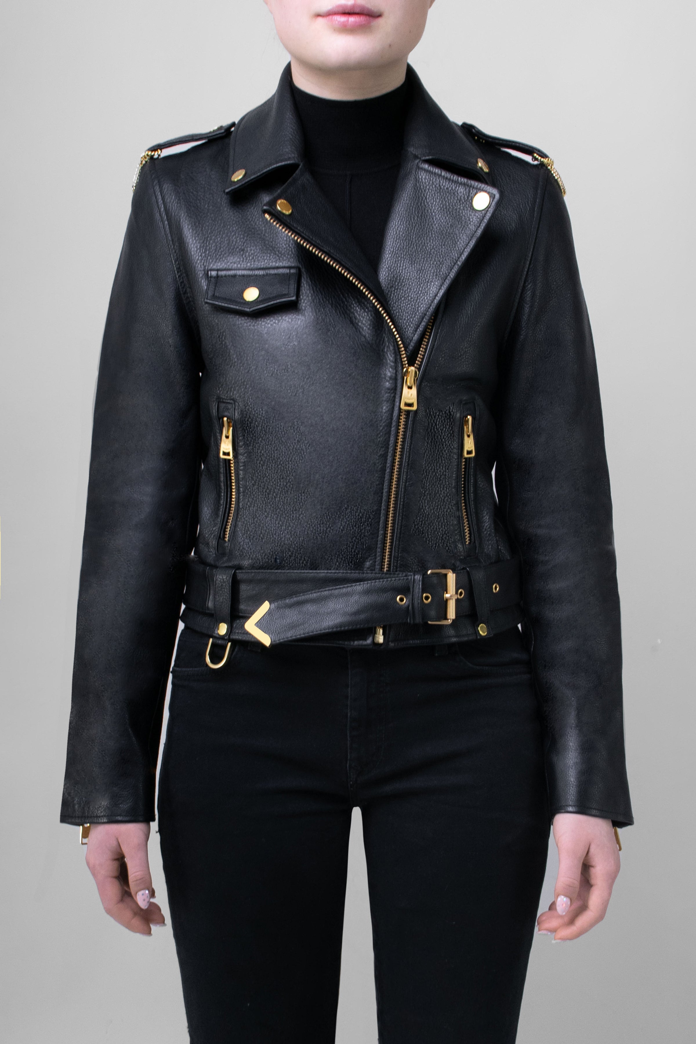 WOMENS BIKER LEATHER JACKET TALL